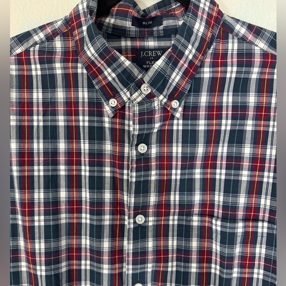 JCREW FACTORY Flex Wash Slim Fit Blue Red White Gingham Long Sleeve Button Large - Picture 2 of 6